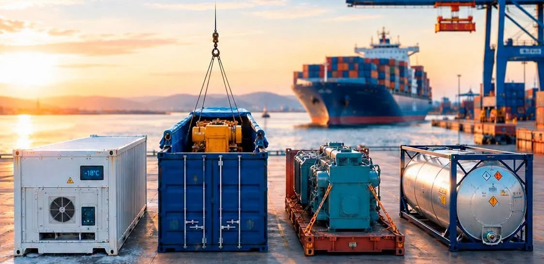 Contenedores especiales en el puerto: reefer, open top, flat rack e ISO tank